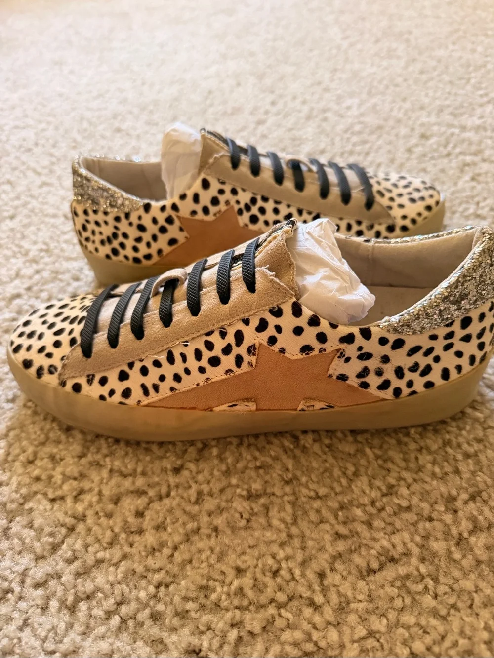 Sabina Leopard Spot Star Sneakers in Black, White & Tan